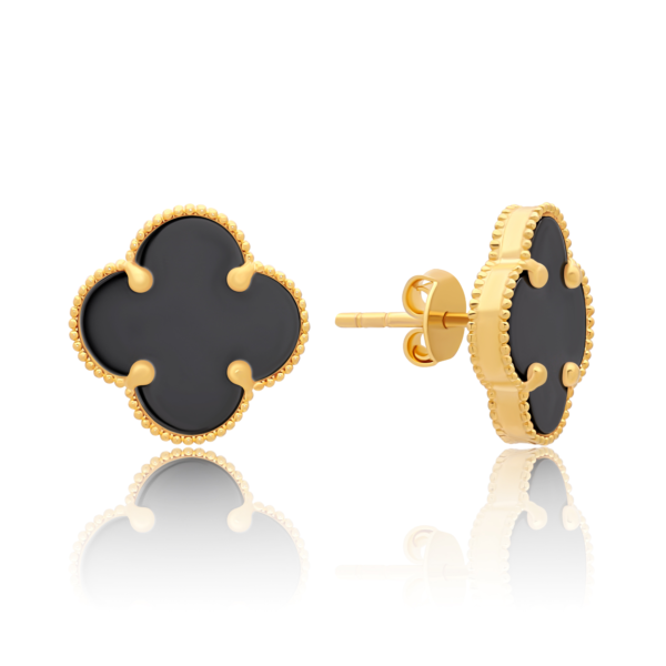 22K Gold Onyx Clover Earrings