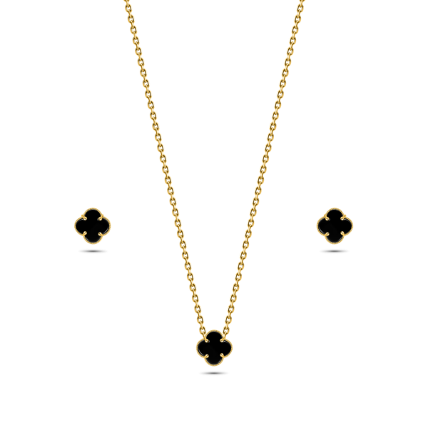 22K Gold Onyx Clover Necklace Set - 1 Motif