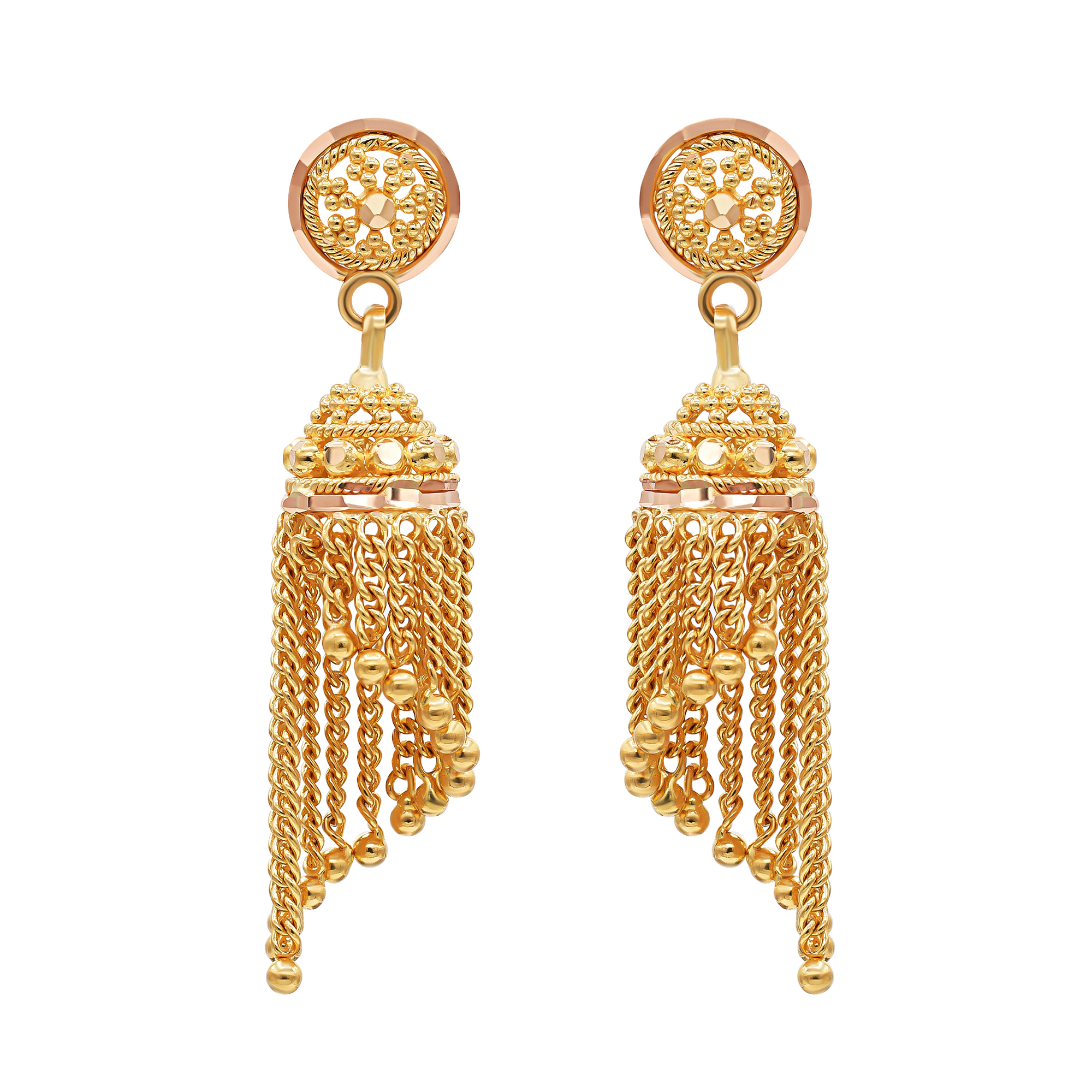 22K Gold Filigree Jhumka Earrings (6.90G)