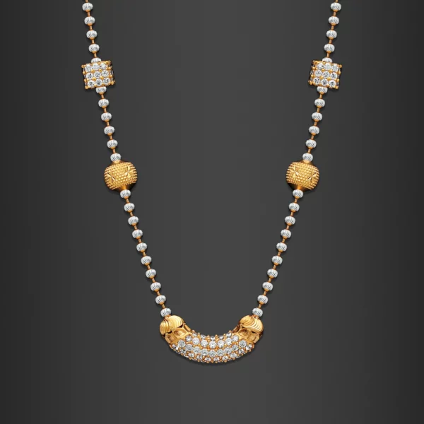 22K Gold Beaded CZ Necklace (13.50G)