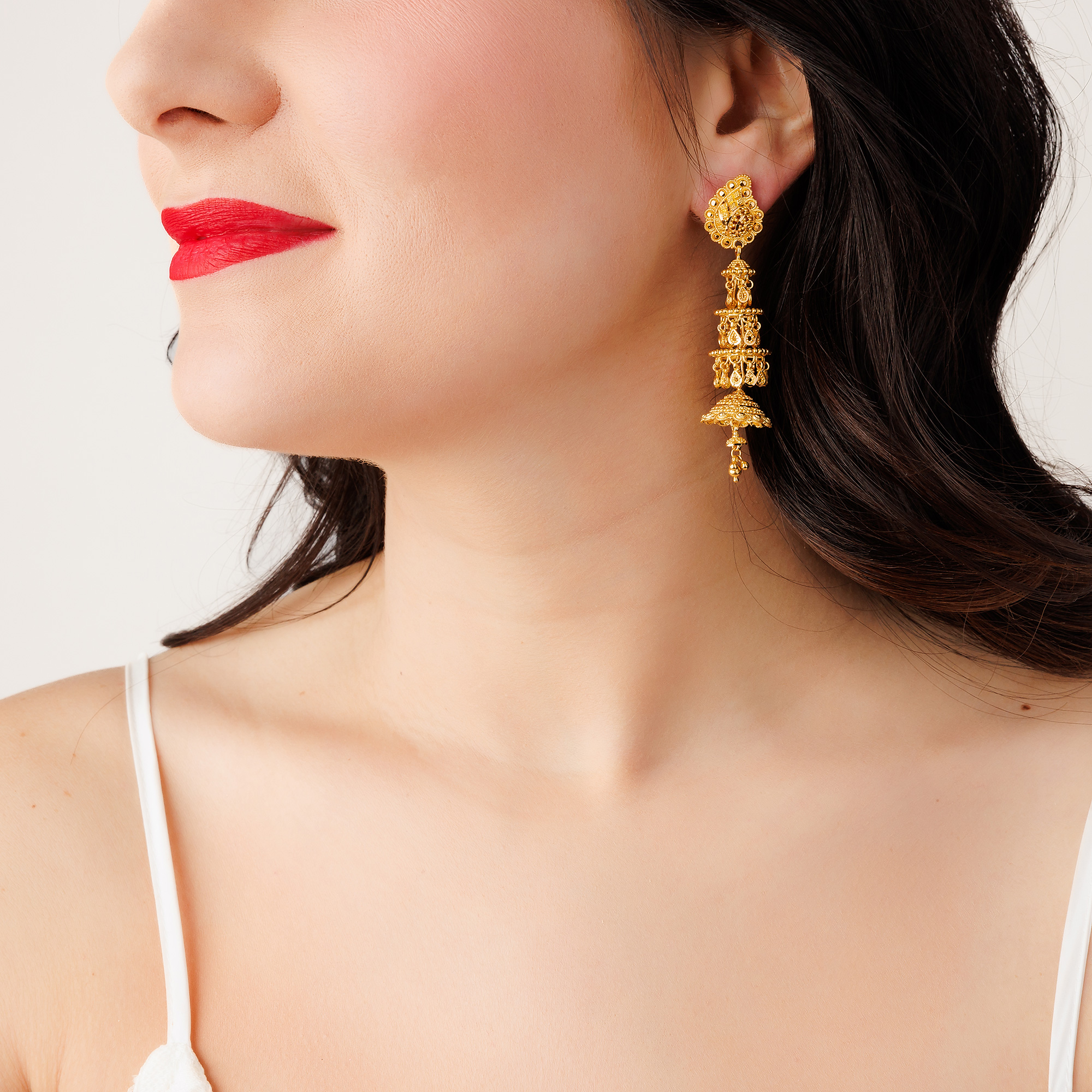 22K Gold Filigree Jhumka Earrings (24.00G)