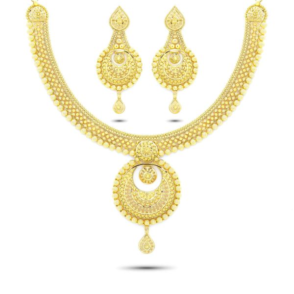 22K Gold Chandbali Necklace & Earrings Set