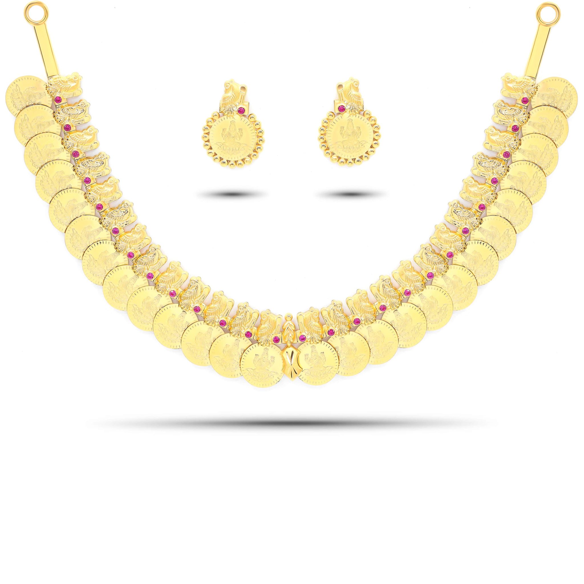 22K Gold Lakshmi Coin Necklace Set & Earrings Set