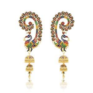 22K Gold Peacock Earcuff Jhumkas Earrings