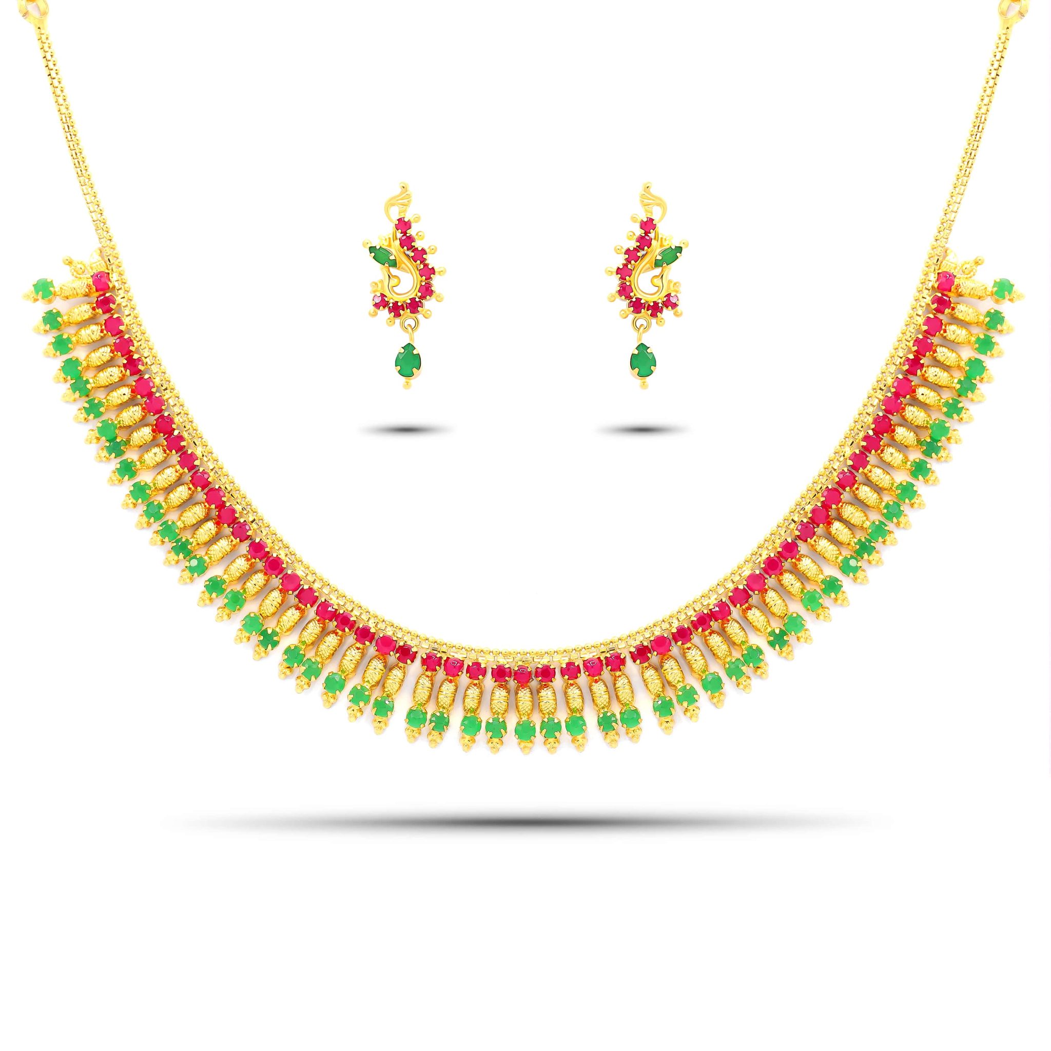 22K Gold Ruby & Emerald Necklace Set