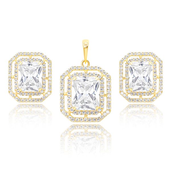 22K Gold CZ Pendant Set And Ring