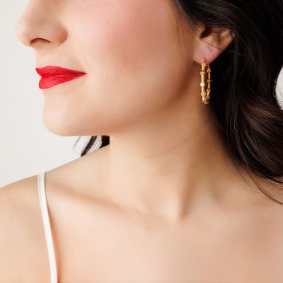 22K Gold Beaded Hoop Earrings (10.60G)