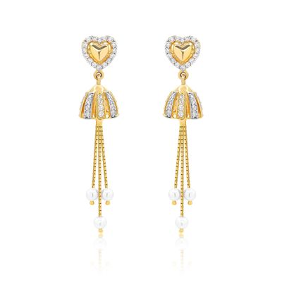 22K Gold CZ Pearl Jhumka Earrings (5.10G)