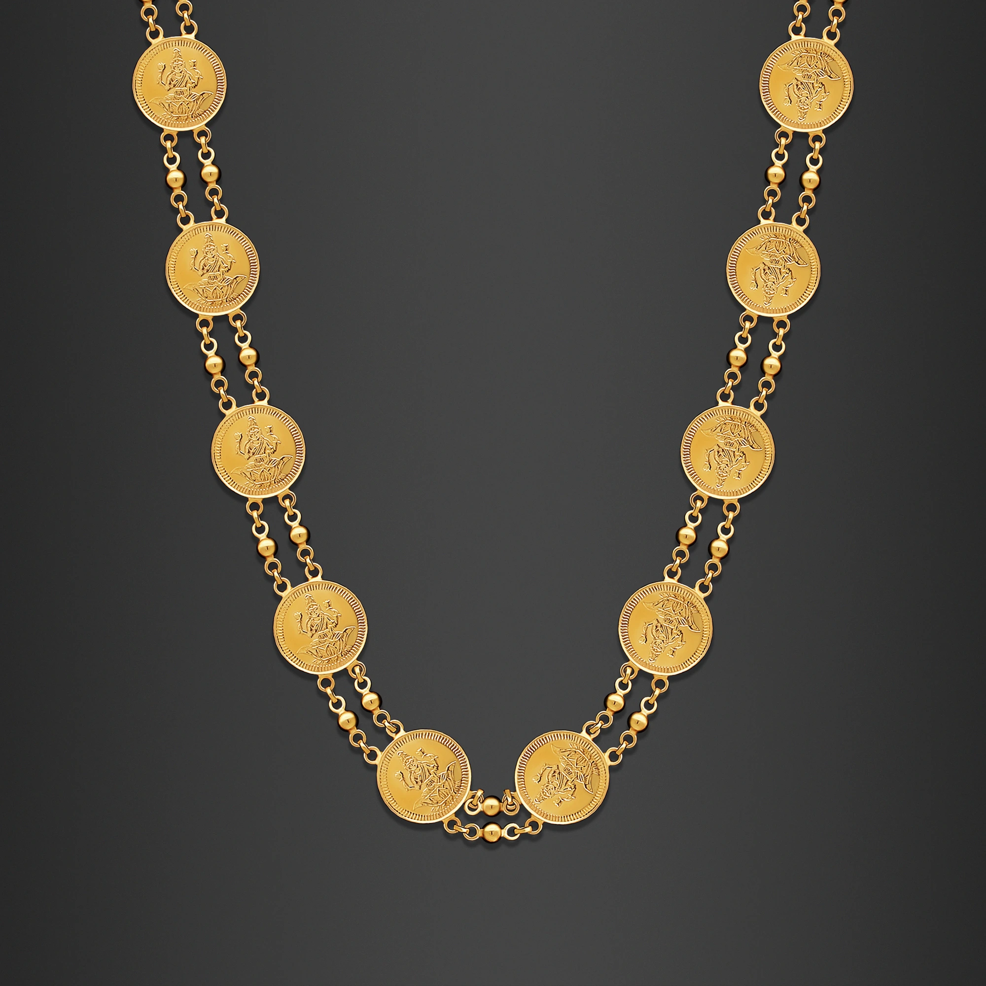 22K Gold Lakshmi Coin Mala Necklace (29.55G) - Queen of Hearts Jewelry