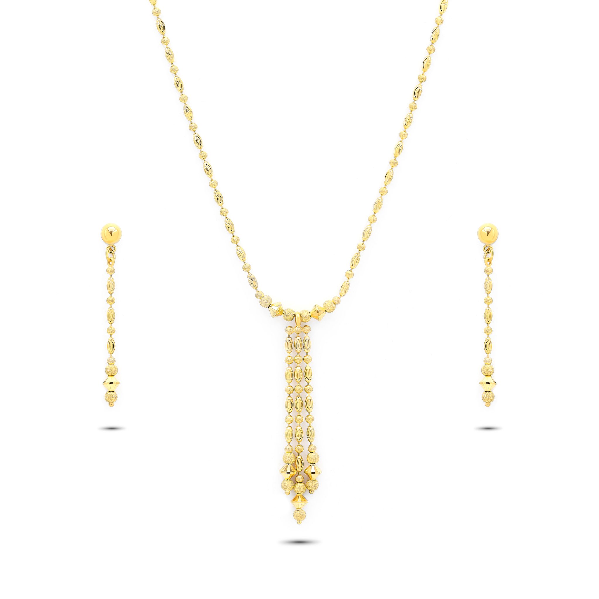 22K Gold Tassel Drop Necklace Set