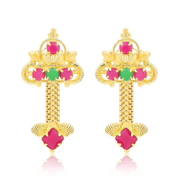 22K Gold Ruby Emerald Earrings