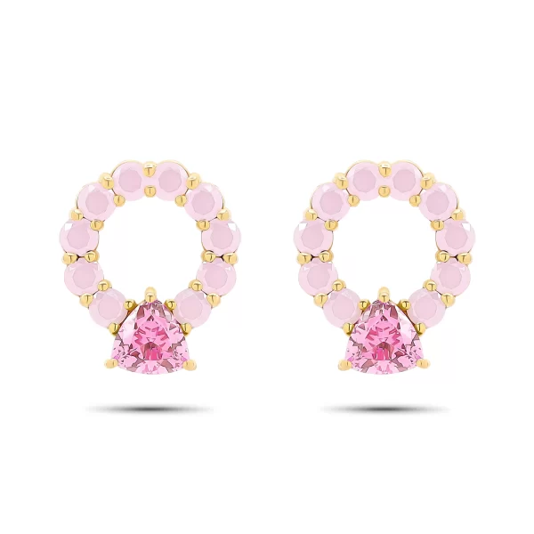 22K Gold Pink Rose CZ Earrings