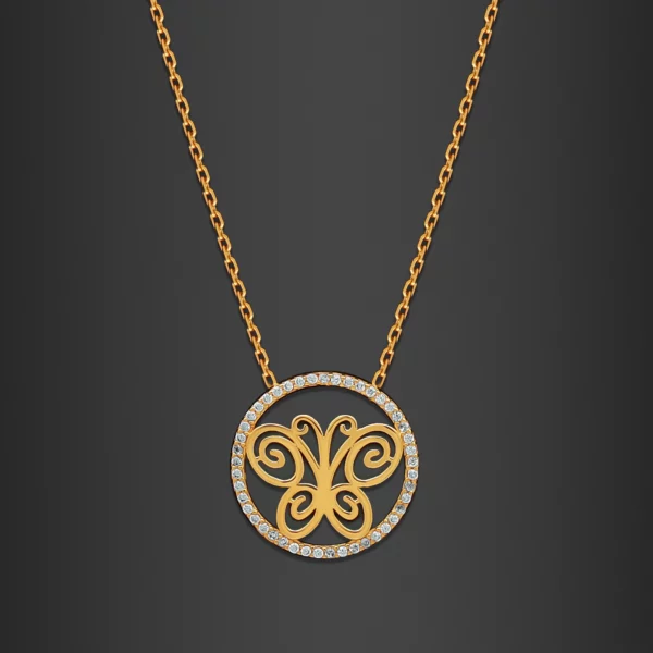 22K Gold Butterfly CZ Necklace (5.30G)