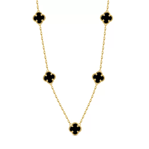 22K Gold Onyx Clover Necklace (11.80G)
