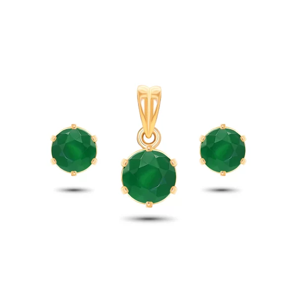 22K Gold Emerald Pendant Set