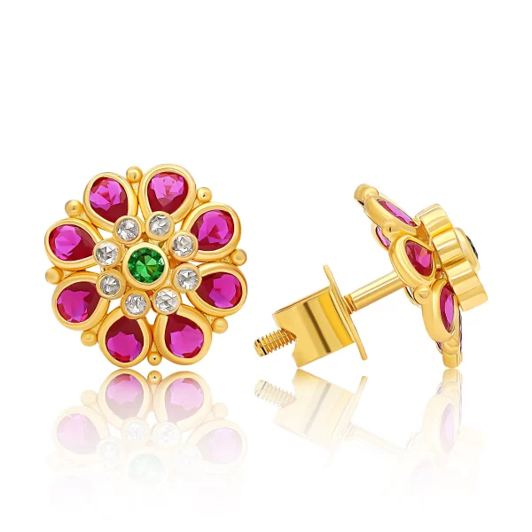 22K Gold Ruby & Emerald Stud Earrings