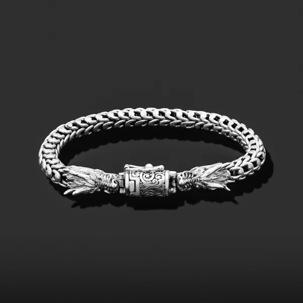 925 Sterling Silver Double Dragon Bali Men's Bracelet