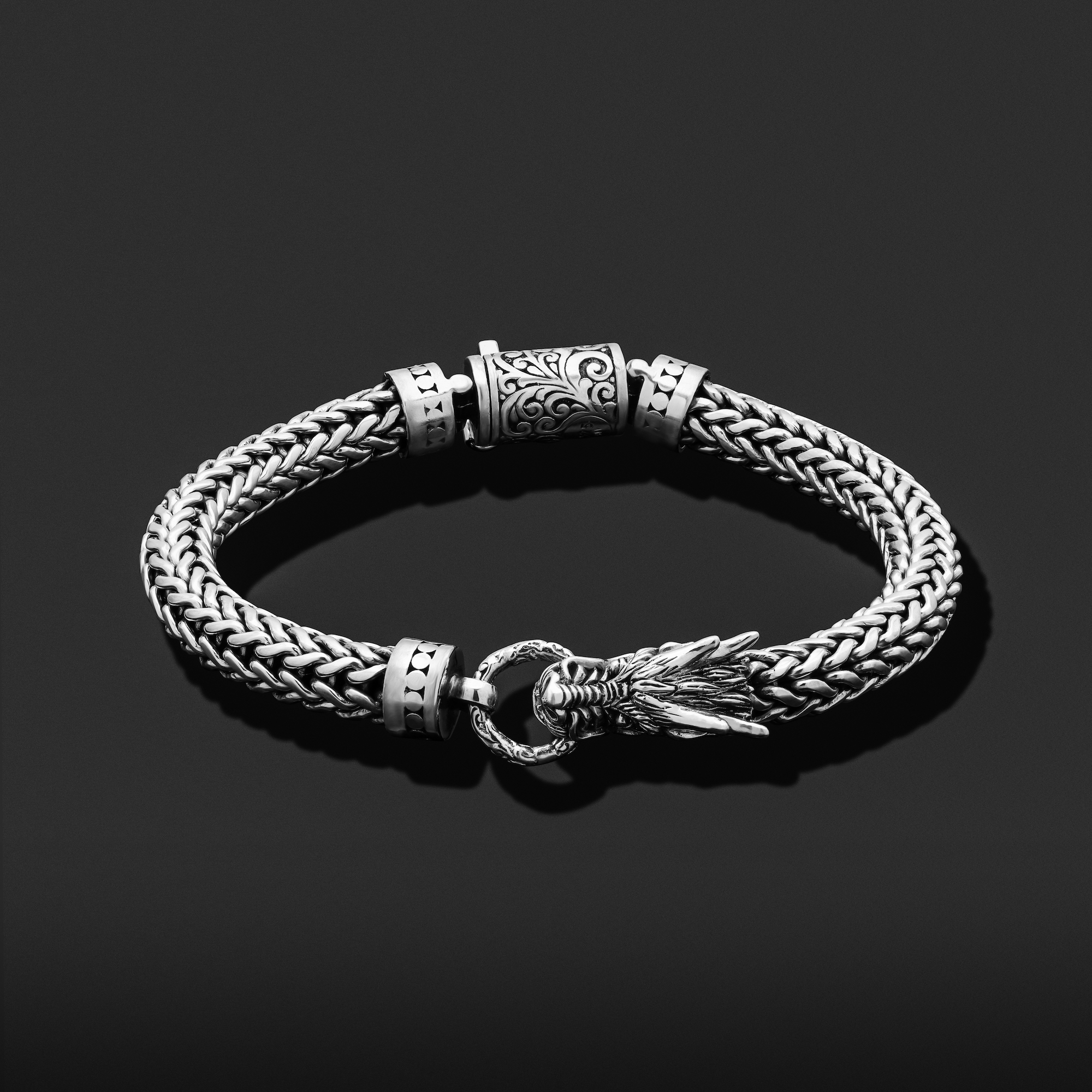 Braided Silver Stainless Steel Wolf Head Bracelet For Men – Manntara Co.