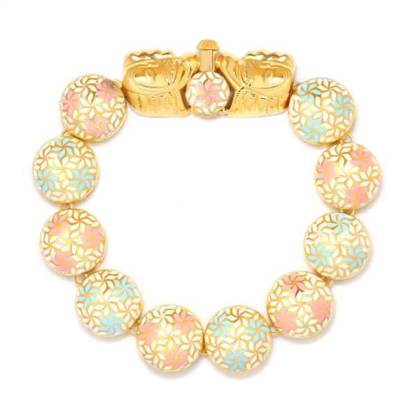 22K Gold Pink Blue Meenakari Shells Bracelet
