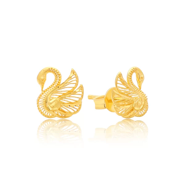 22K Gold Swan Stud Earrings