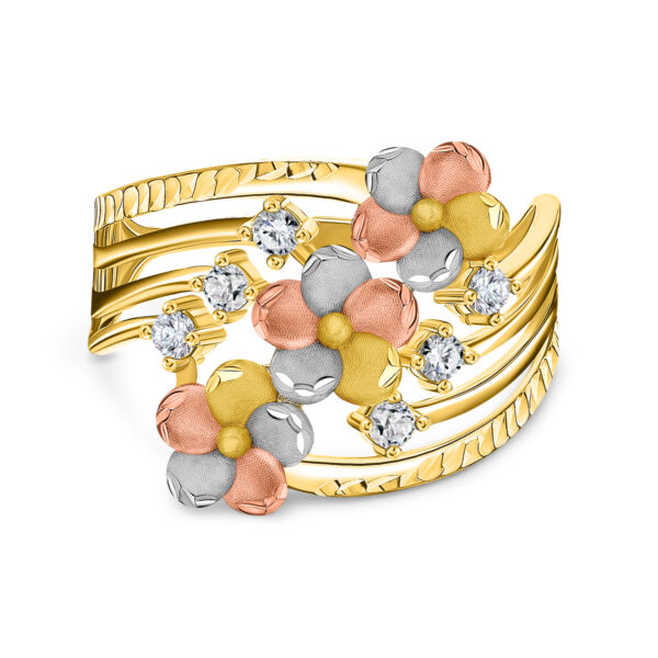 22K Gold Tri-Tone Floral Ring