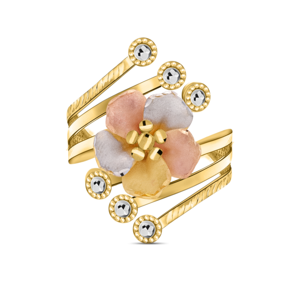 22K Gold 3-Tone Coiled Floral Ring