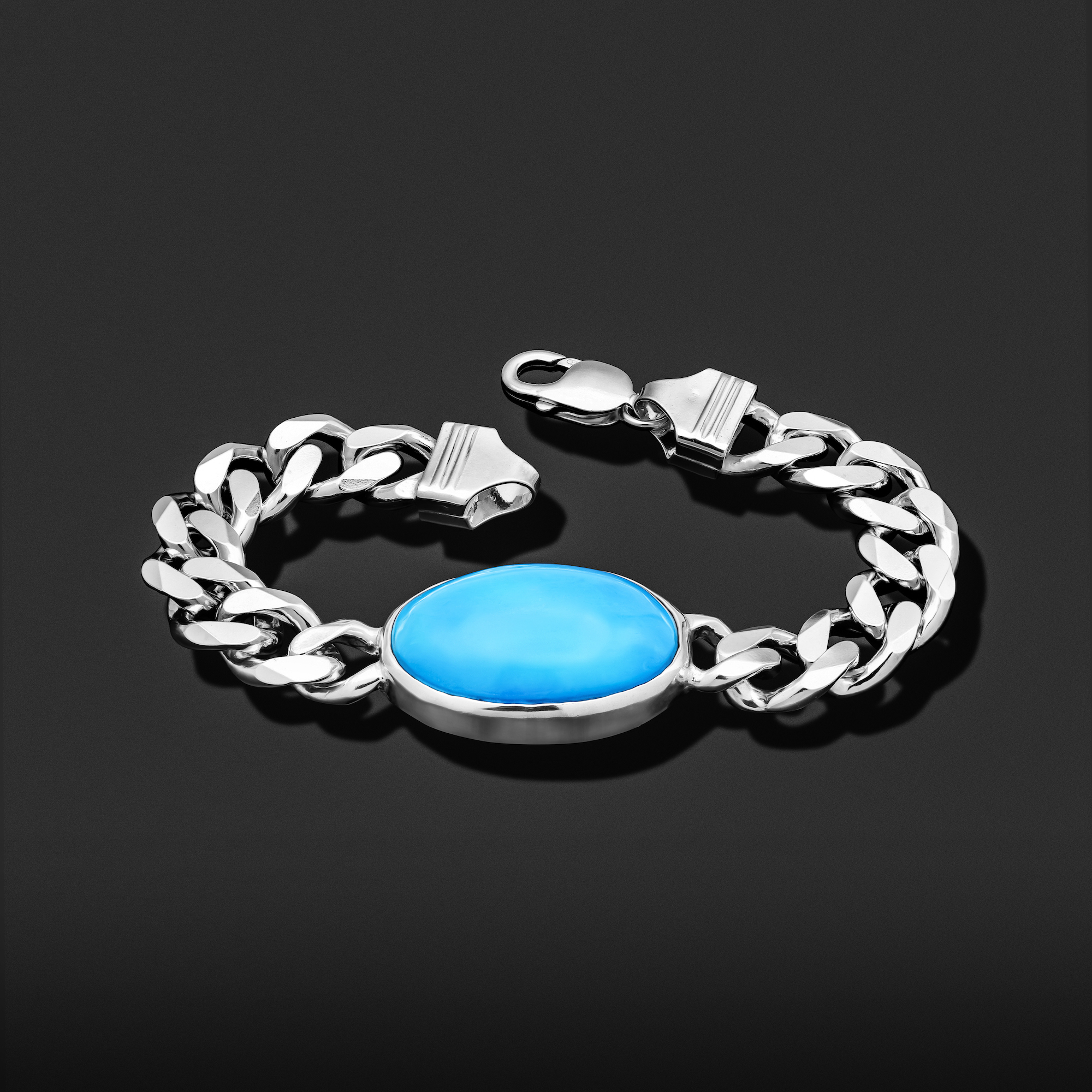 Men bracelet in oxidized silver with a Kingman turquoise, BR642 - Harpo  Paris