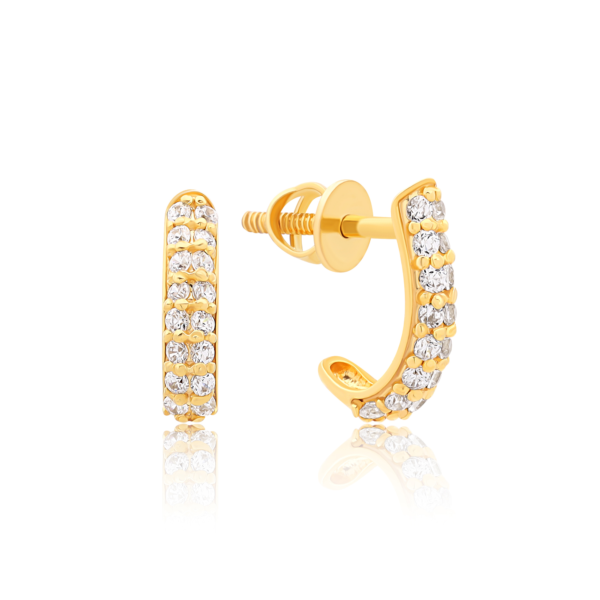 22K Gold J Stud Style Lightweight Earrings