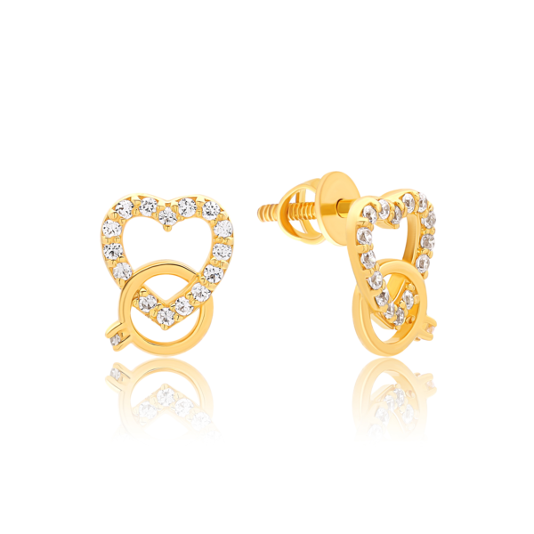 22K Gold Heart Link Stud Earrings