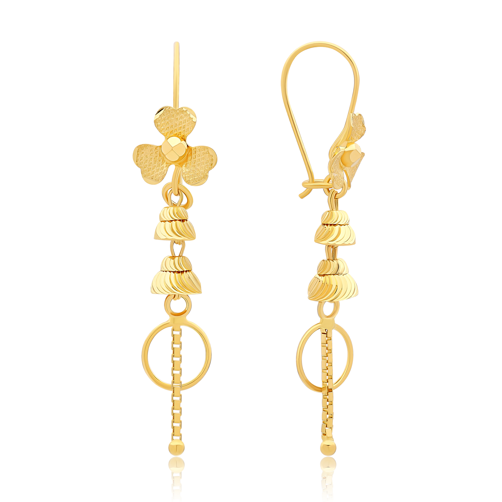 22K Gold Floral Drop Hook Earrings (2.45G) - Queen of Hearts Jewelry