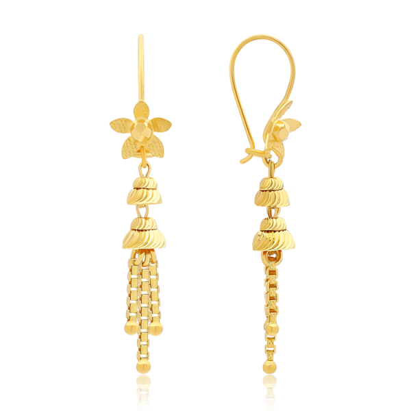 22K Gold Floral Drop Hook Earrings