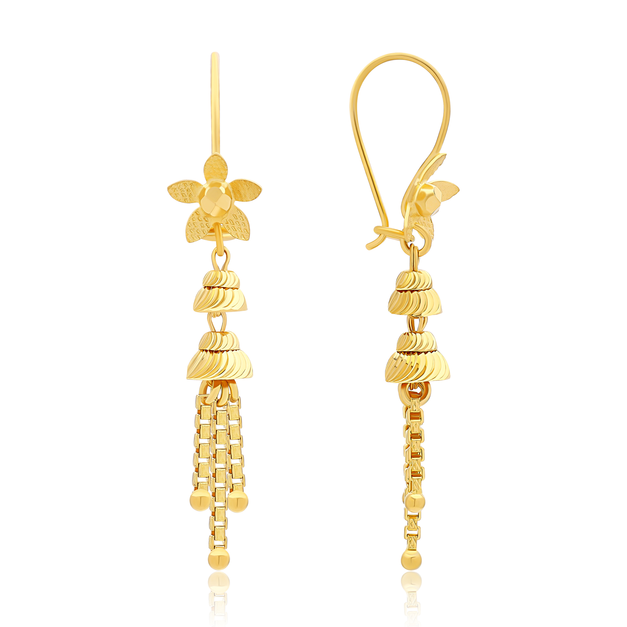 22K Gold Flower Drop Hook Earrings (2.45G) - Queen of Hearts Jewelry