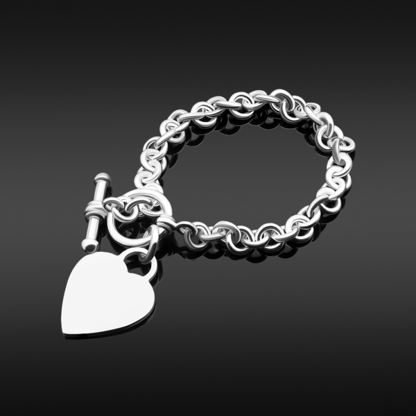 925 Sterling Silver Heart Tag Toggle Bracelet
