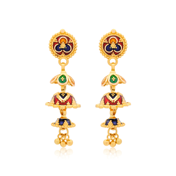 22K Gold Jhumka Meenakari Earrings