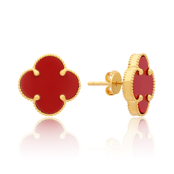 22K Gold Carnelian Clover Stud Earrings