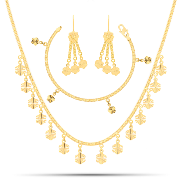 22K Gold Floral Charms Necklace Set With Bracelet