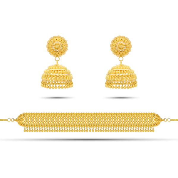 22K Gold Filigree Choker Necklace Set