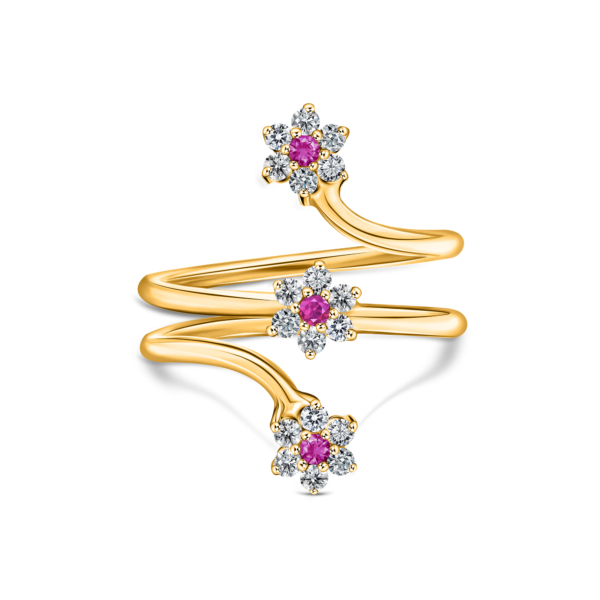22K Gold Coiled Pink CZ Ring