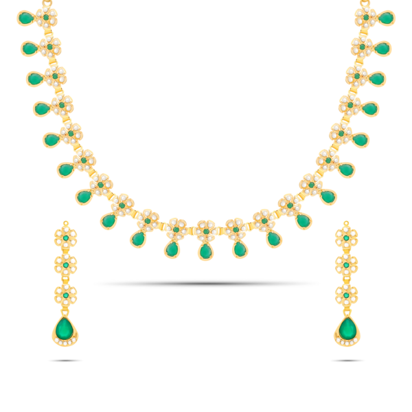 22K Gold Emerald & Pearl Jadau Necklace Set
