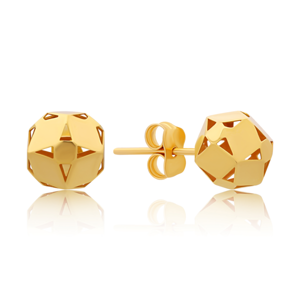 22K Gold Round Cube Stud Earrings