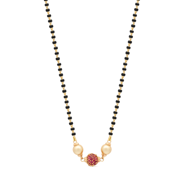 22K Gold Red CZ Pearl Mangalsutra