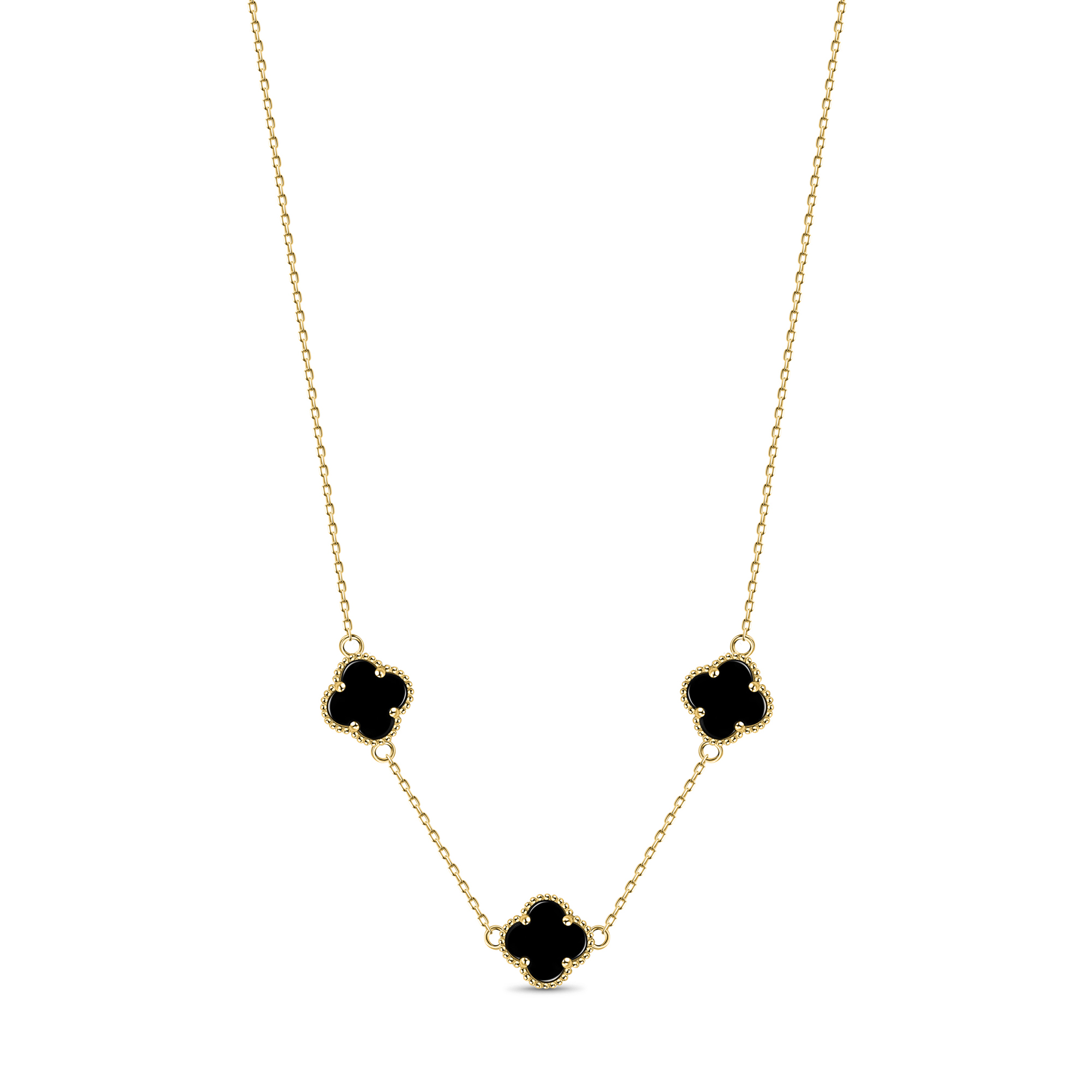 BLUE AND GOLD FOUR LEAF CLOVER NECKLACE