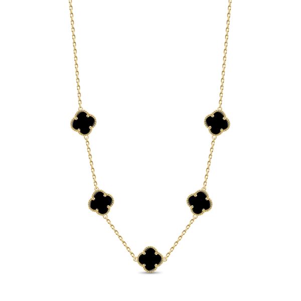 22K Gold Onyx Clover Necklace - 5 Motifs