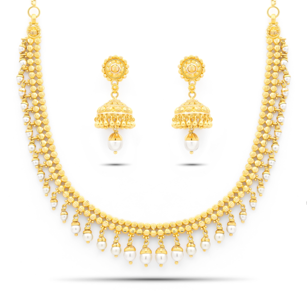22K Gold Beaded Pearl Necklace Set