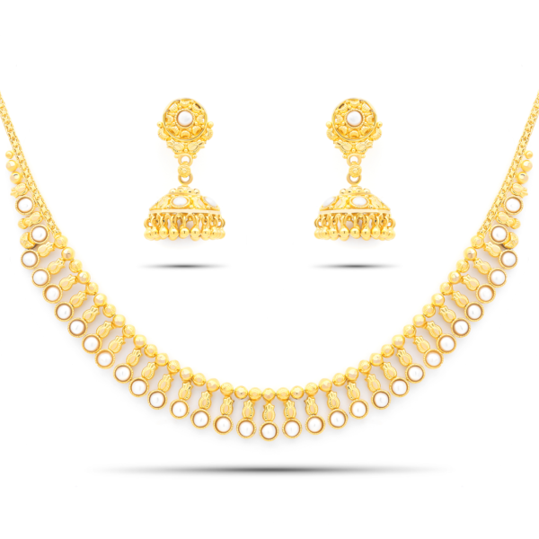 22K Gold Filigree Pearl Necklace Set
