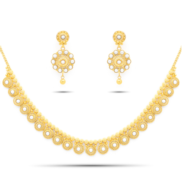 22K Gold Beaded Pearl Necklace Set