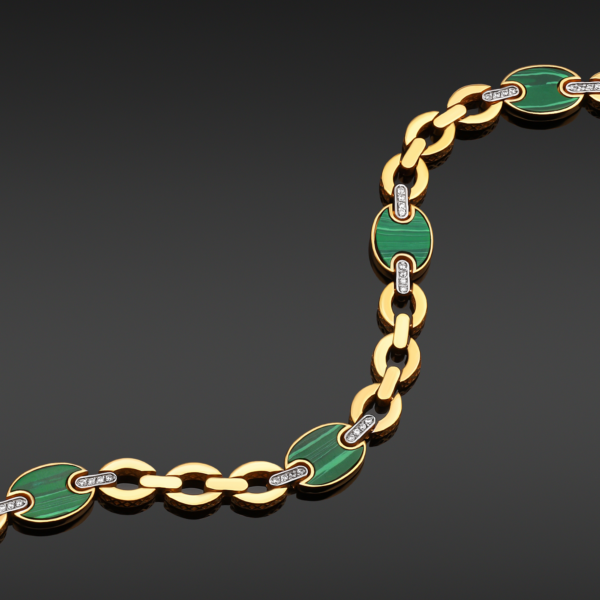 22K Gold Malachite Chaine Link Bracelet