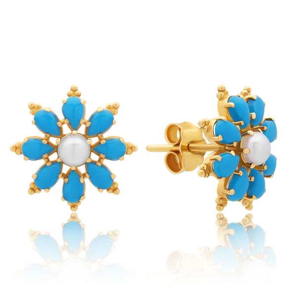22K Gold Turquoise Pearl Earrings