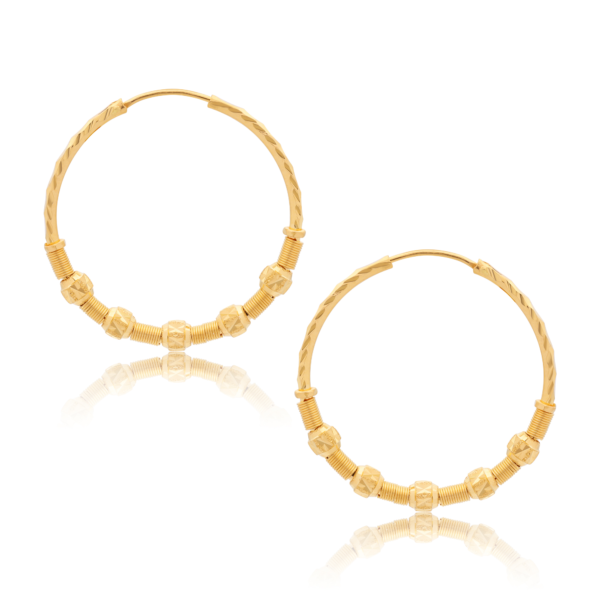 22K Gold Beaded Hoop Earrings