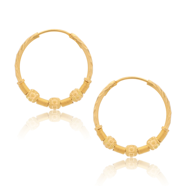 22K Gold Beaded Hoop Earrings